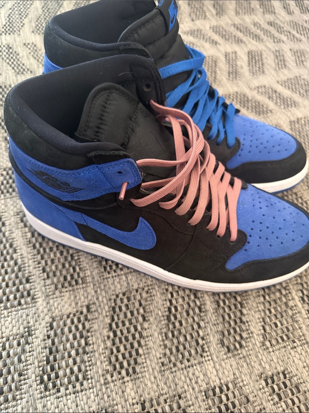 Nike Men’s High-Top Sneakers in Black, Blue & Pink Laces